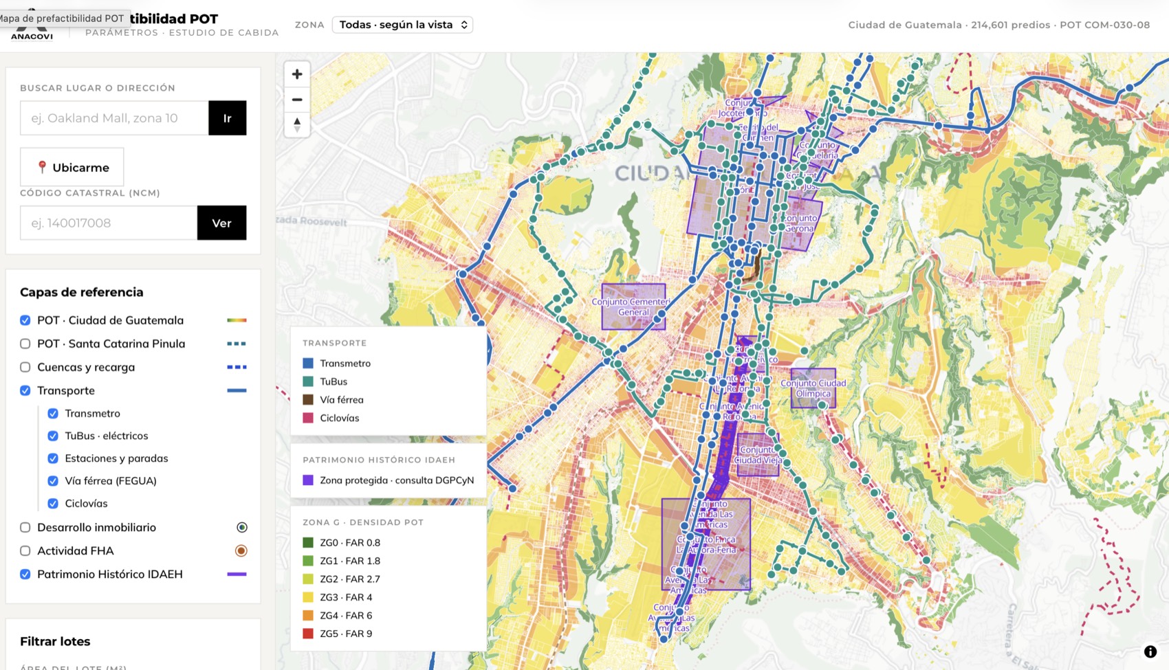 ANACOVI Nexus — análisis de terrenos sobre el POT, Ciudad de Guatemala